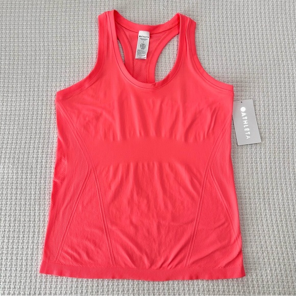 Athleta Neon Orange Momentum Seamless Tank Top Womens Large NWT Athletic Workout - Picture 3 of 6